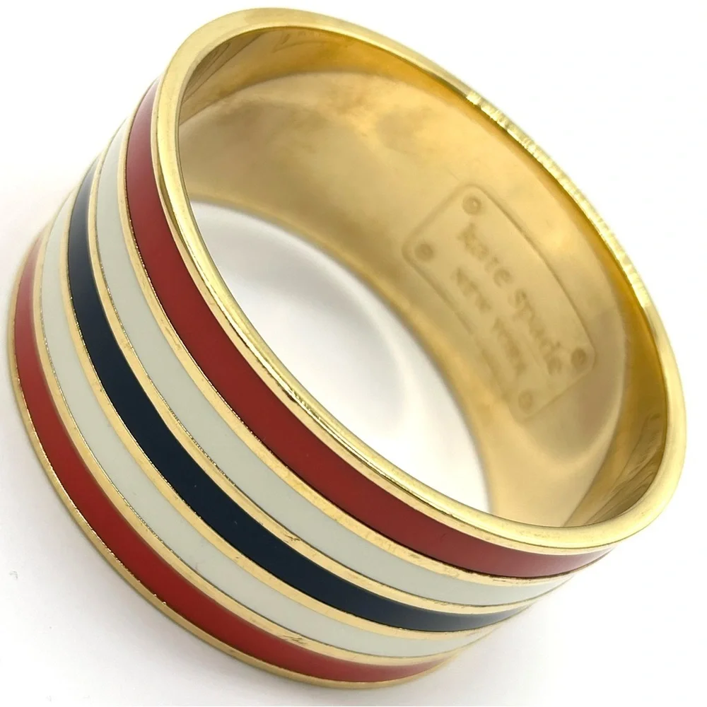 Kate Spade Red White Navy “Read Between the Lines” Bangle Bracelet - Picture 2 of 5